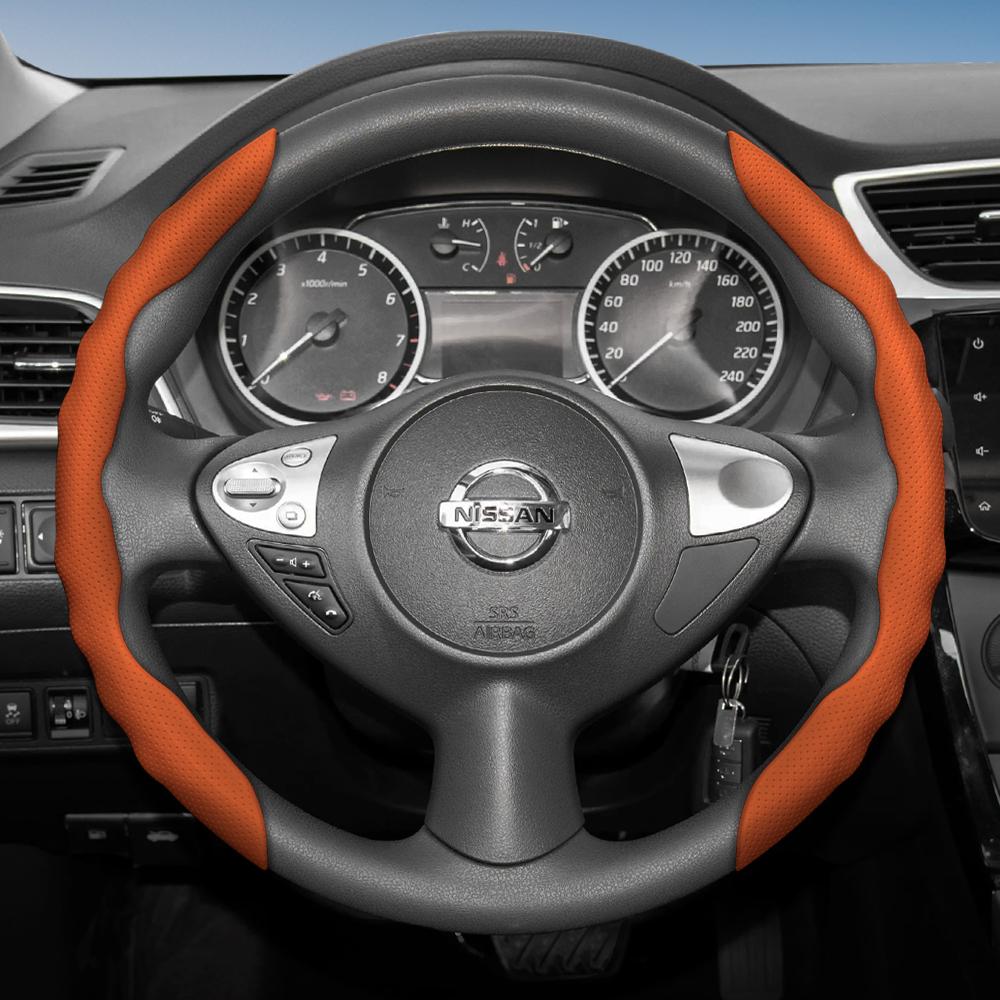 Suitable for Nissan Steering Wheel Cover with Wavy Sports Design, Breathable Leather, Segmented Anti-Slip, Sweat-Absorbing Protective Cover