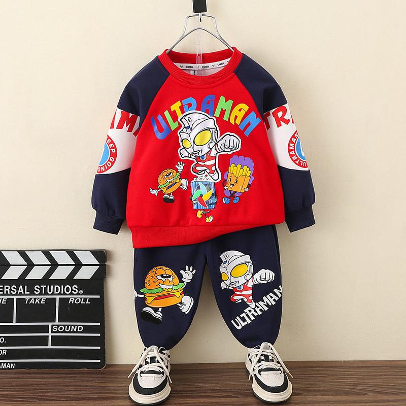 Trendy Ultraman Boys Autumn Sports Outfit Set Soft Cotton Two Piece Hoodie For Kids