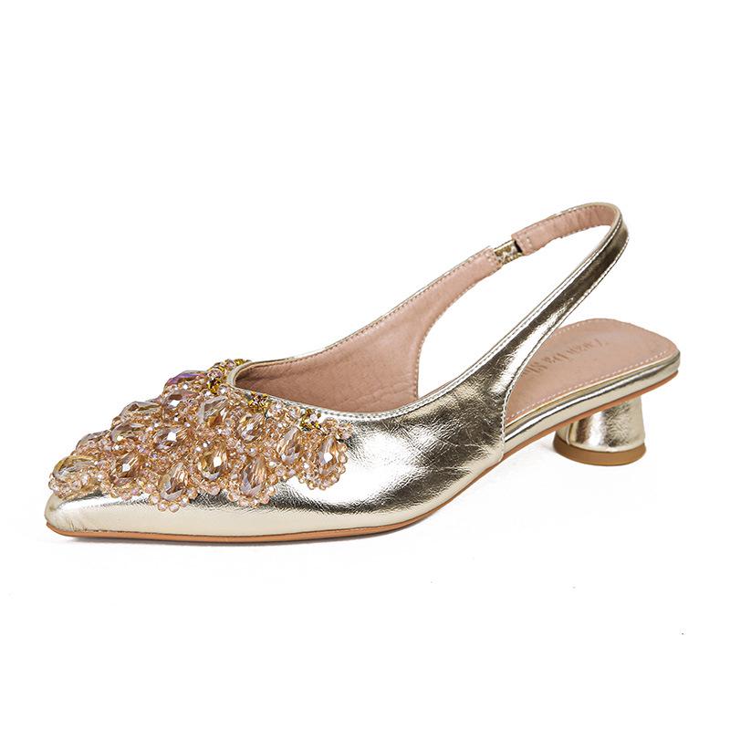 Francouzské kamínkové lodičky s špičatou špičkou, středním podpatkem a uzavřenou špičkou pro ženy, velké velikosti 41-43, kolekce 2025