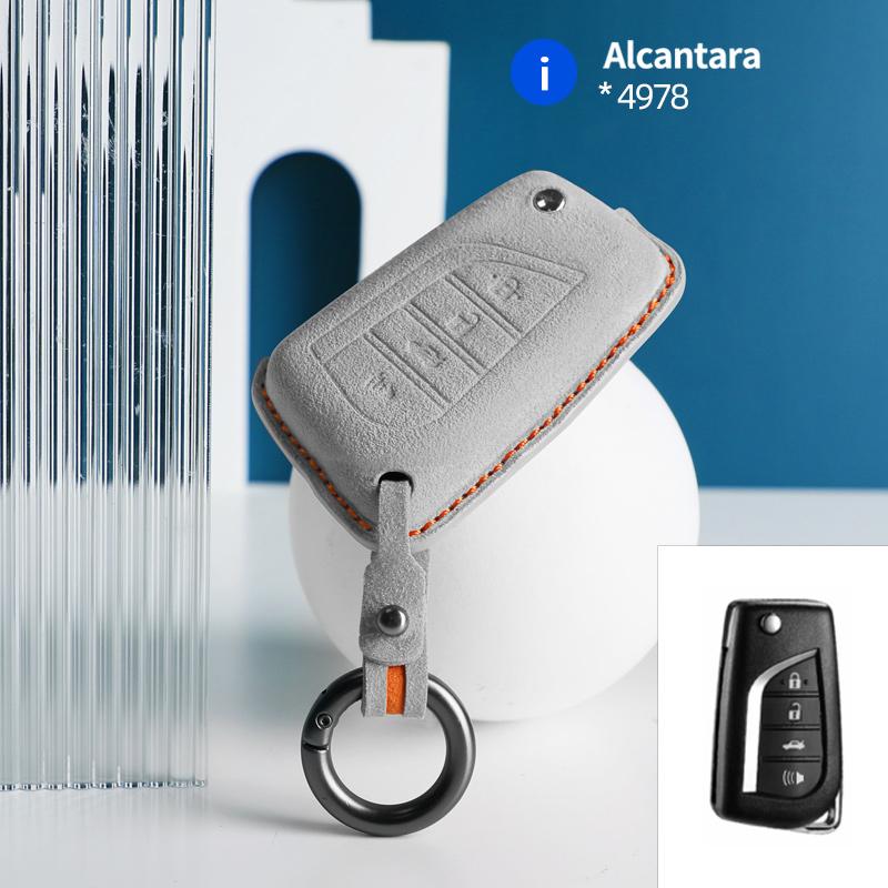 Car Key Case Cover Key Caver For Toyota Corolla Camry 70 Prius C-HR Levin Reiz 4 Buttons Alcantara suede Key bag Keychain