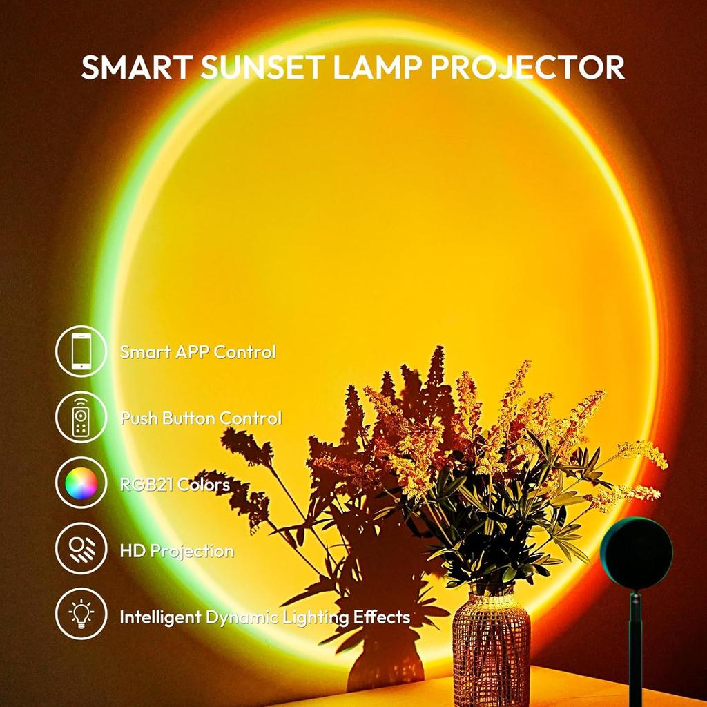 Sunset Lamp Projector with APP Control - 21 Color Changing LED Sunset Light, 180° Adjustable for Photography, Bedroom Decor, Party, Wedding, Mood