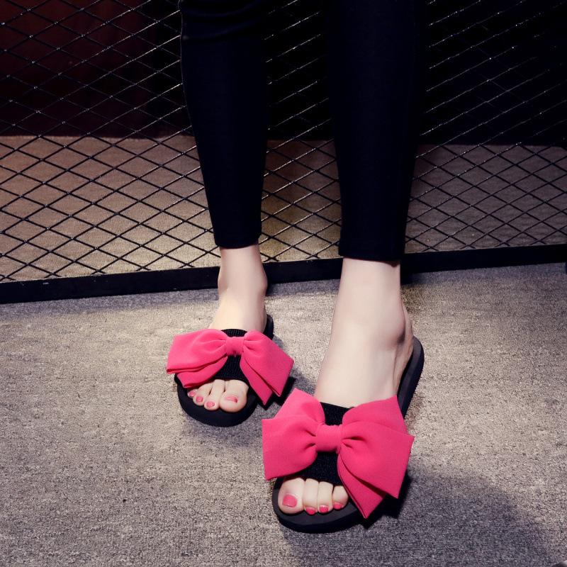 Bowknot Slippers Women Fashion Summer High Heels Thick Sole Anti Slip Slope Heel Outdoor Beach Cool Slippers Sandals Women