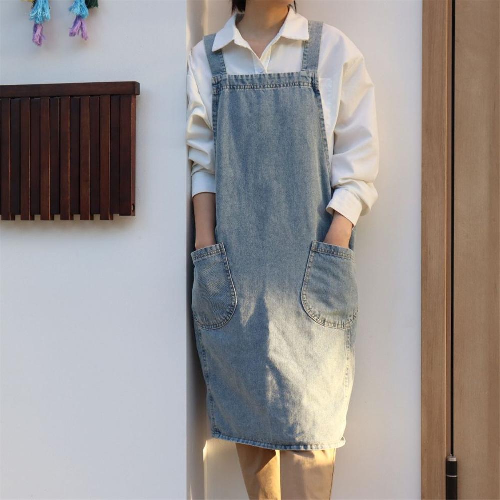 1pc Premium Denim Apron - Heavy-Duty Cotton Canvas, Stain-Resistant, Adjustable Bib Waist - Perfect for Kitchen Cooking, Baking,