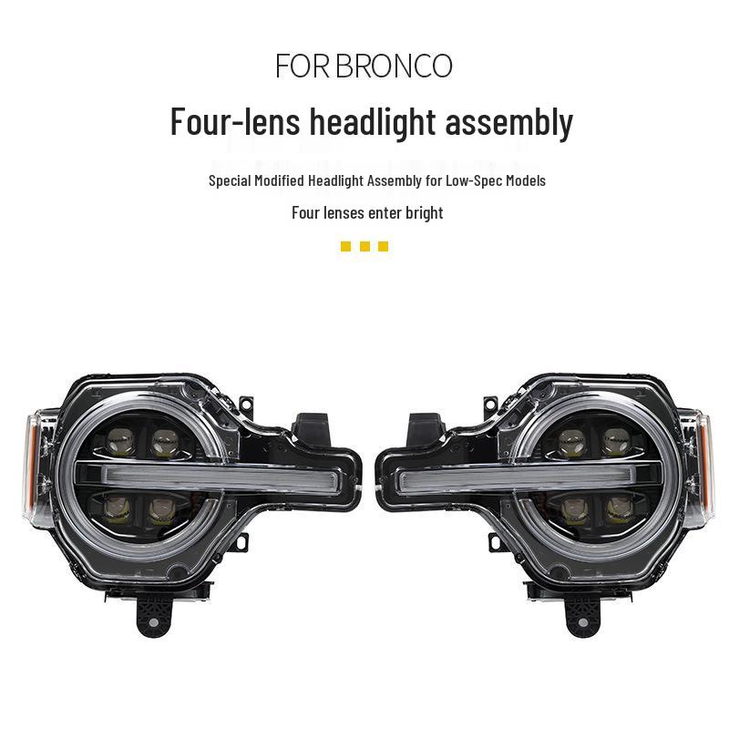 Ford Bronco LED Headlight Assembly: High-End Four-Lens High-Low Beam with Integrated Daytime Running Light.