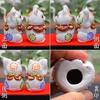 Waza no Kura stylish good luck ornament Kutani ware pair lucky cat white glaze stand mat nameplate included store opening celebration house kanreki