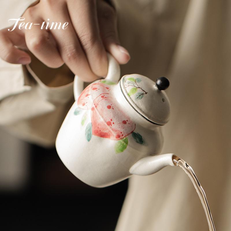 140ml Hand-painted Overglaze Color Peach Teapot Handmade Stoneware Teapots with Filter Household Single Pot Kung Fu Tea Set