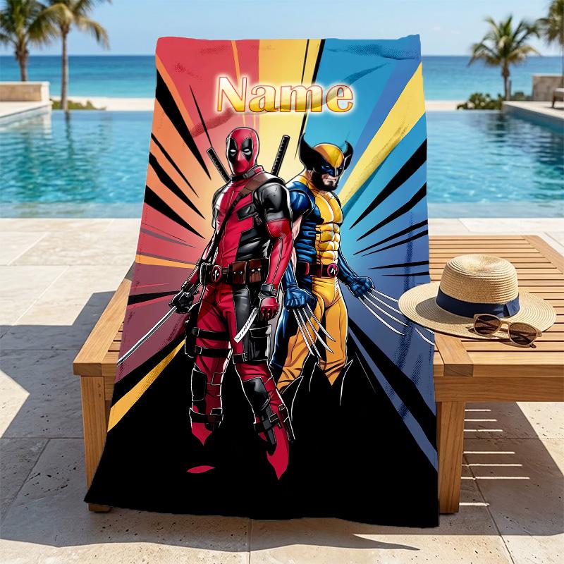 Custom Name Deadpool Armor Stylish Digital Printing Beach Towel Quick‑Drying Absorbent Blanket for Beach Pool Gym Travel