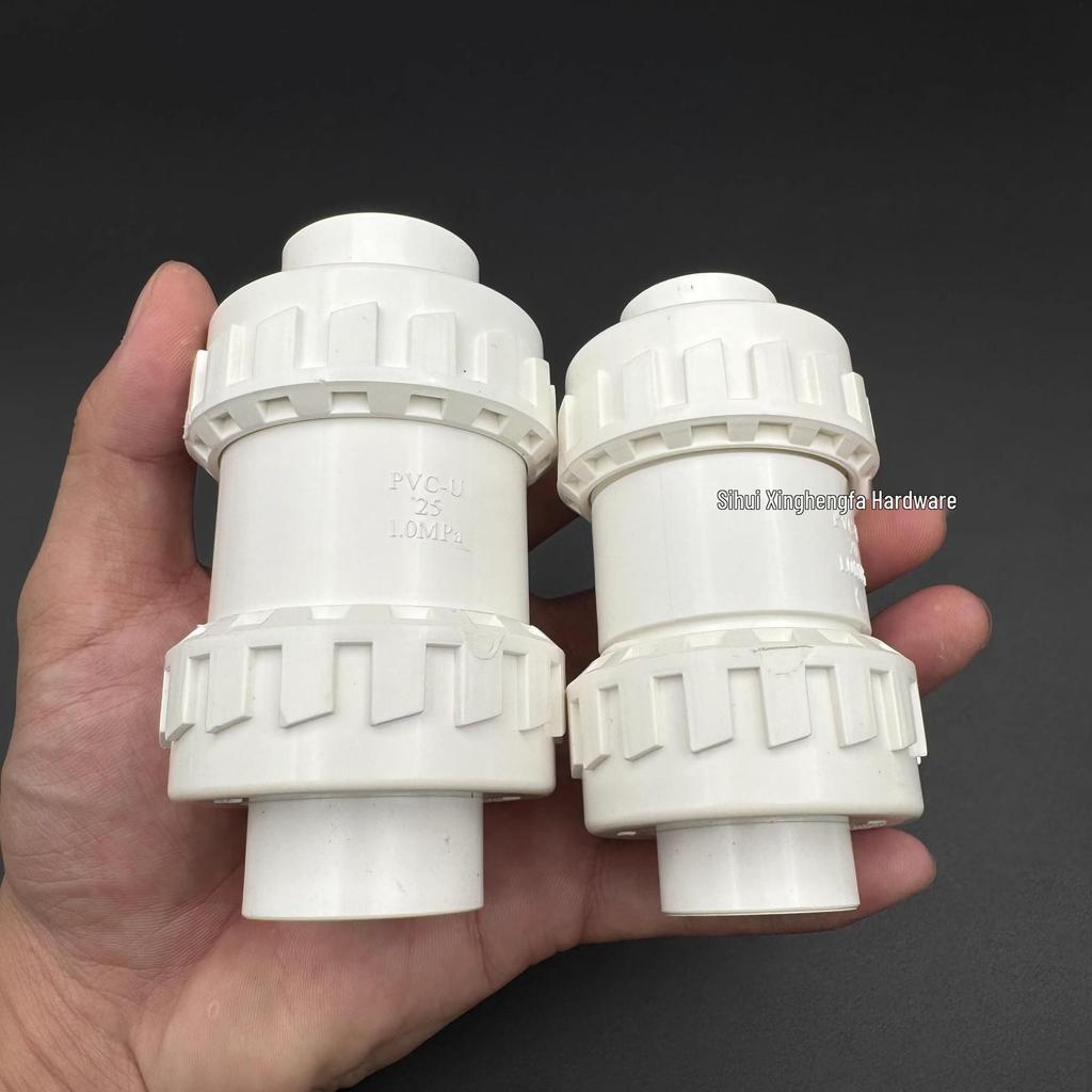 PVC Double Union Check Valve, Single Union One-Way Adhesive Valve, Reverse Anti-Backflow Connector (Sizes: 20, 25, 32).