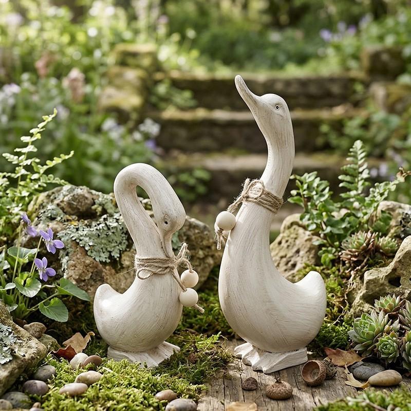 Rustic Wooden Duck Couple Figurine Decorative Home Ornament Desktop Accessory Kids Room Gift
