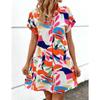 Women's Summer New Fashion Colorful Floral Print Cardigan Short Sleeved Lining Dress