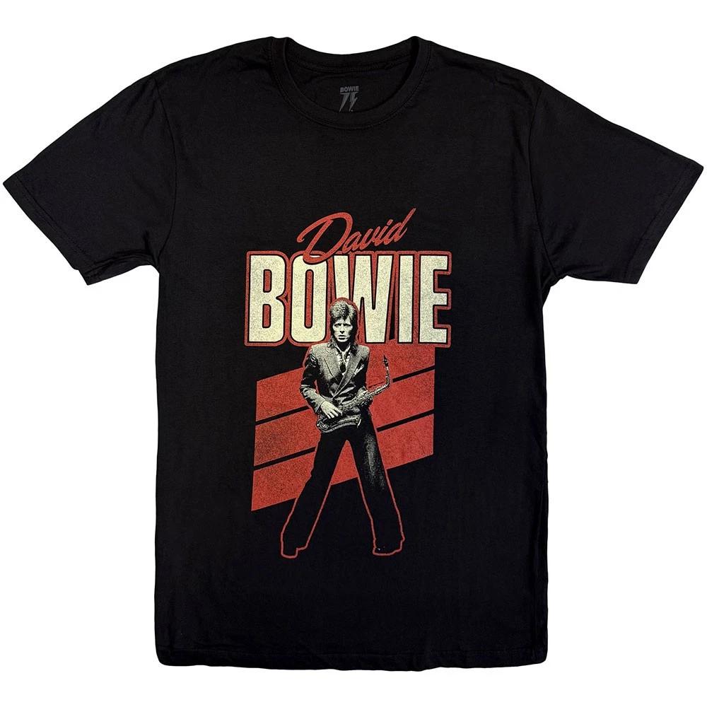 David Bowie T Shirt Red Sax Retro Logo new Official Mens Black XL