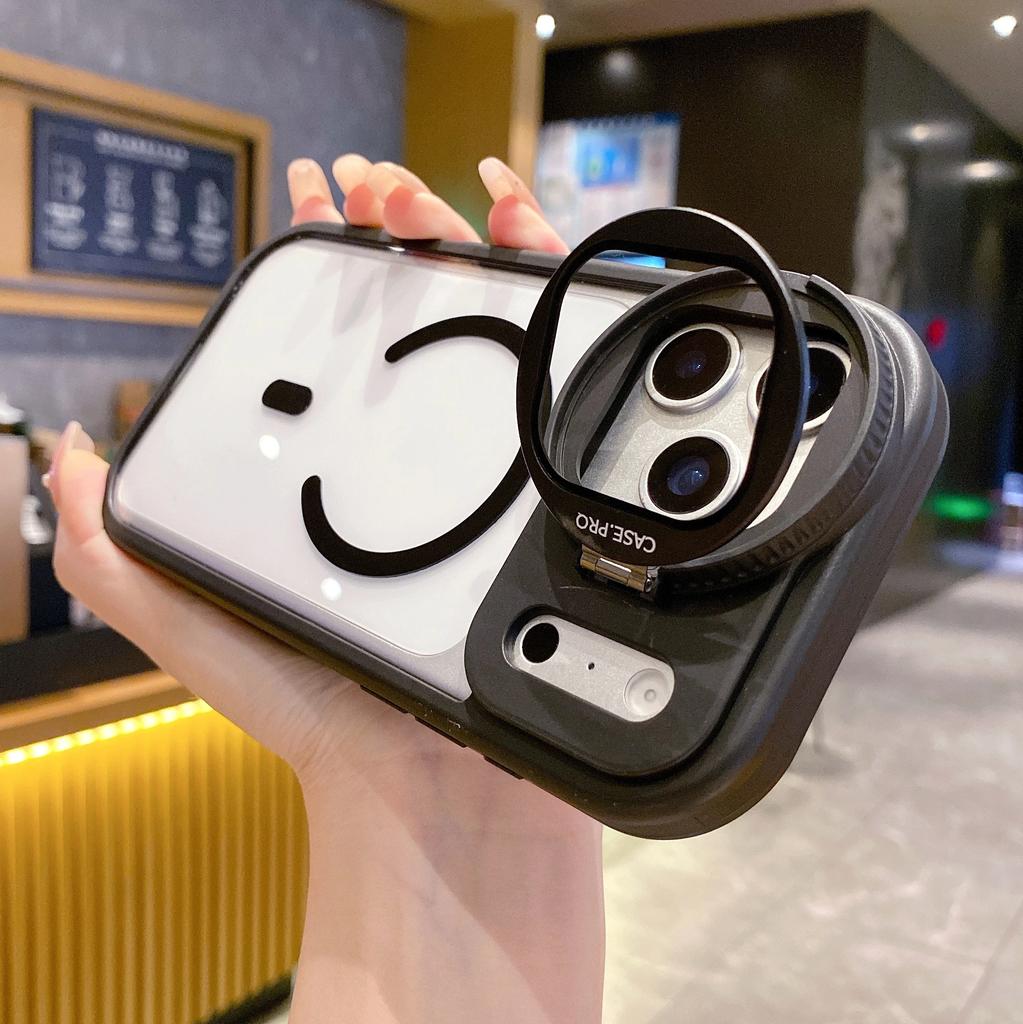 Etui Ochronne z Podstawką na Szkło Obiektywu Magsafe do iPhone 16 15 14 Plus 13 12 17 Pro Max Air Magnetyczne Matowe Pancerz Odporne na Wstrząsy Pokrowiec