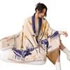 Imitation cashmere ink painting lotus scarf women's new warm simple autumn and winter double-sided thickened scarf