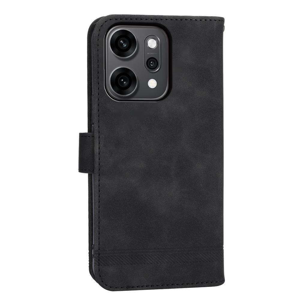DIERFENG DF-03 For Oppo Reno14 Pro 5G (Global) Case Lines Imprint Wallet Leather Phone Cover with Wrist Strap