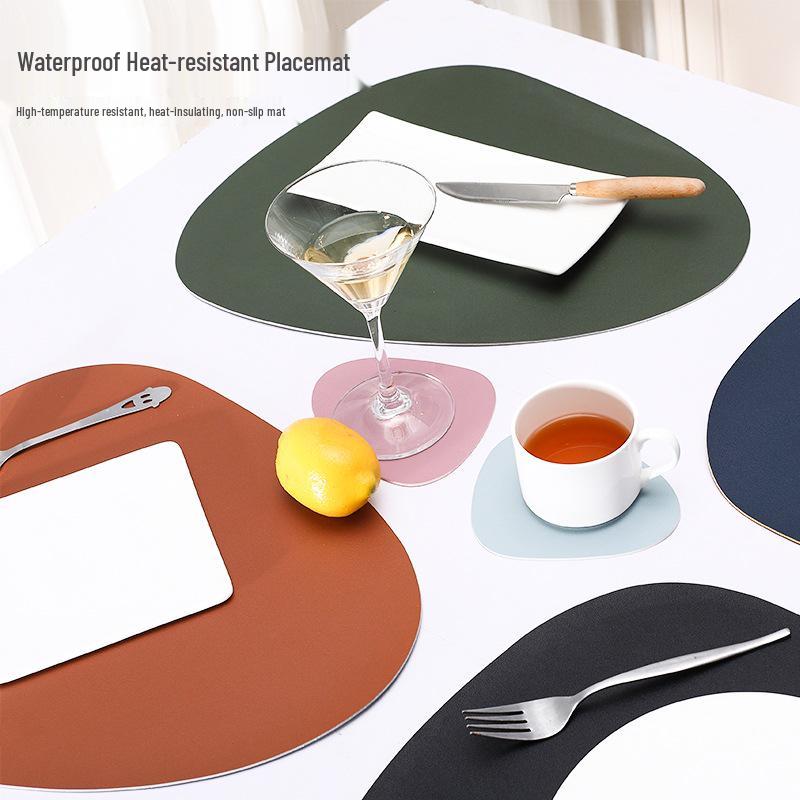 Two-Tone PU Leather Placemat: Waterproof, Oil-Proof, Heat-Insulating, Non-Slip PVC Mat for Western Dinner Plates.
