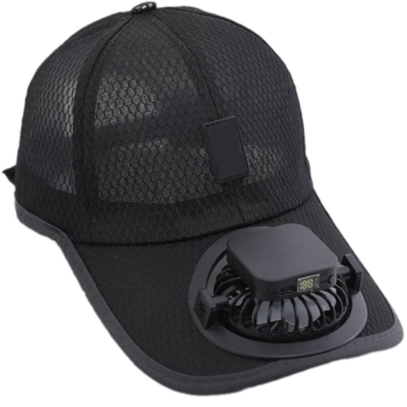 USB Rechargeable Cooling Fan Baseball Hat With Solar Powered Design Breathable Adjustable Sun Hat For Outdoor Activity
