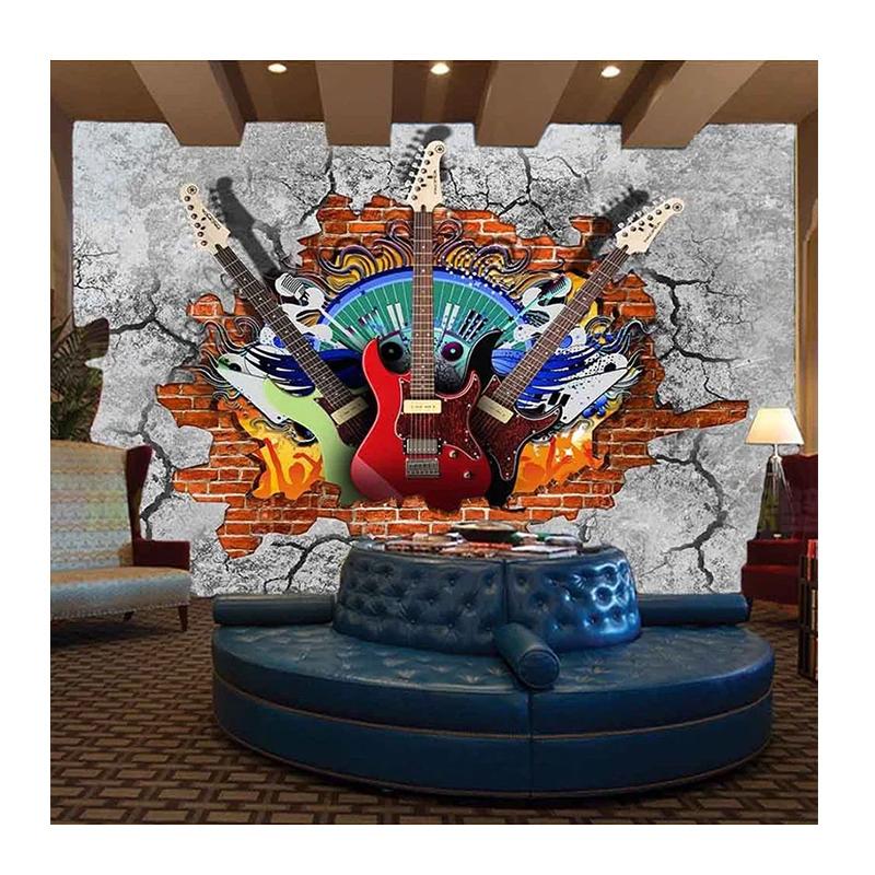 

3d Murals Guitar Rock Graffiti Wallpaper Art Broken Brick Wall Murals Ktv Bar Home Decoration Wall Mural Fresco 200 cm(W) x 140 cm(H)