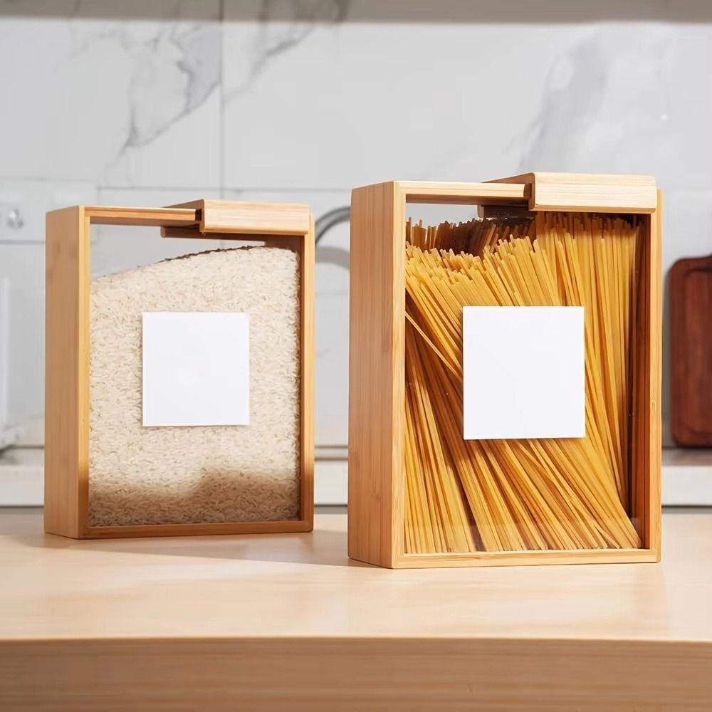 Clear Acrylic Bamboo Food Dispenser Sealed Sliding Cover Kitchen Storage Container Dustproof Large Capacity Food Storage Box