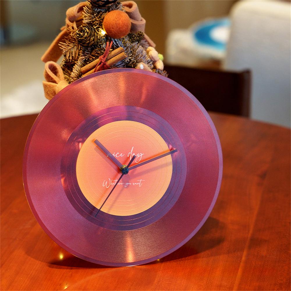 

12 inch Music Record Wall Art Clock Translucent Silent Round Clocks Home Decor (No Battery) Red