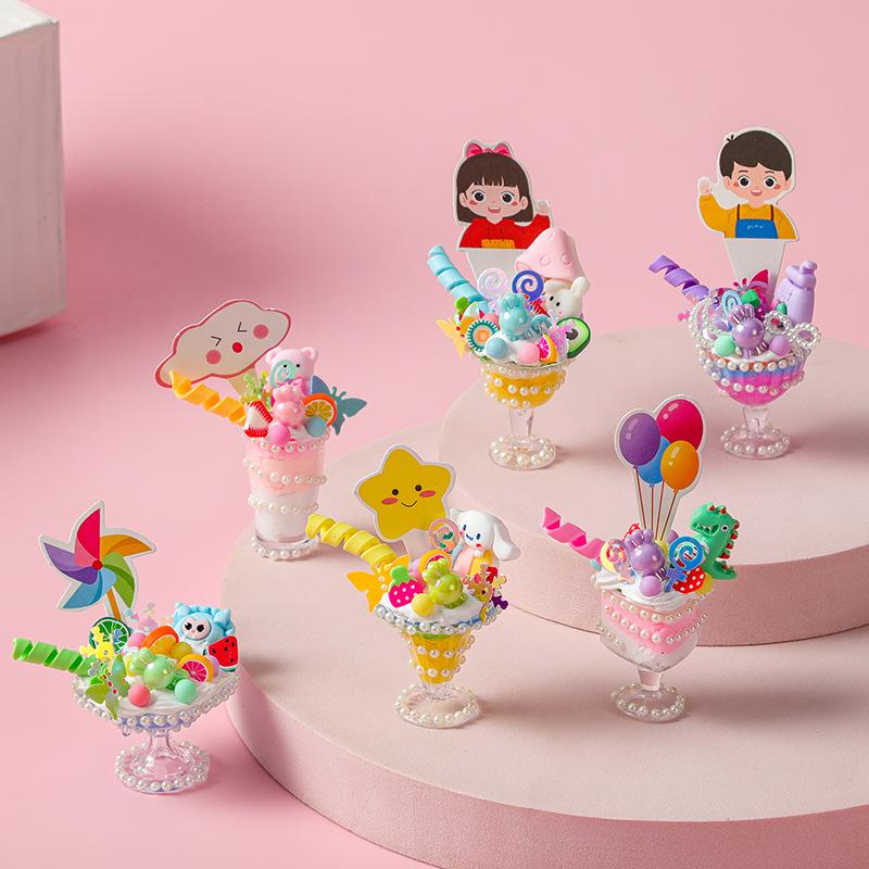 Kids' DIY Ice Cream Cup Craft Kit - Colorful Dessert Simulation & Educational Toy