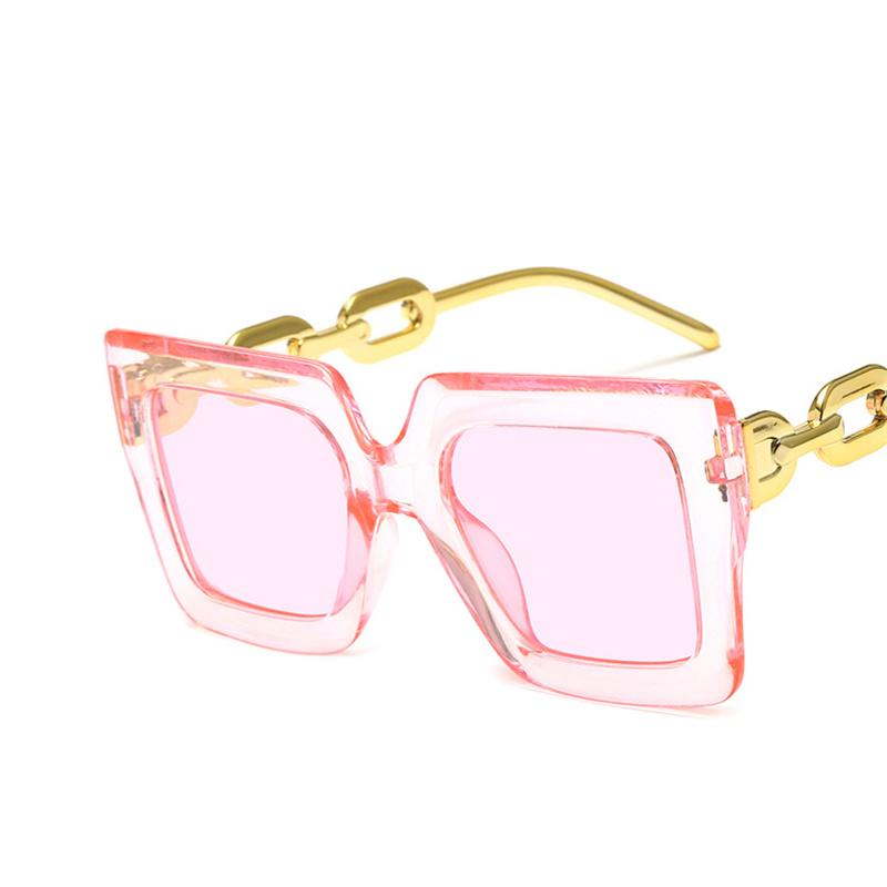 Retro Square Personalized Oversized Frame Chain Sunglasses Women Fashion Vintage Sun Glasses  Femme