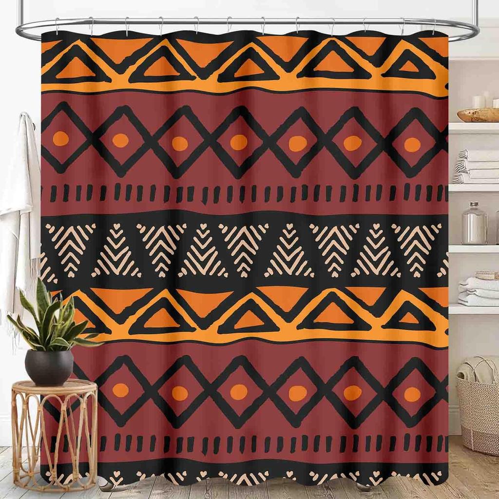 Southwestern Natvie Tribal American Ethnic Western Abstract Geometric Vintage Brown Waterproof Fabric Bathroom Shower Curtain