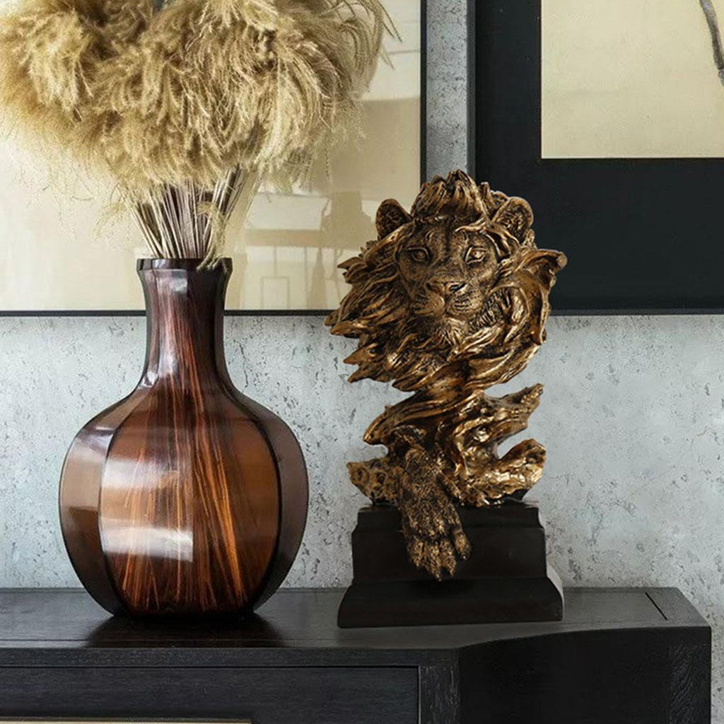 12 Inch Resin Lion Statue Sculpture Animal Collectible Figurine Gift Desktop Decoration 19x15x32CM