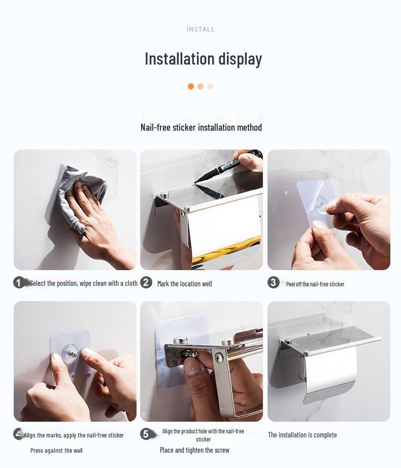 SUS304 Black Double Roll Wall-Mounted Paper & Phone Holder