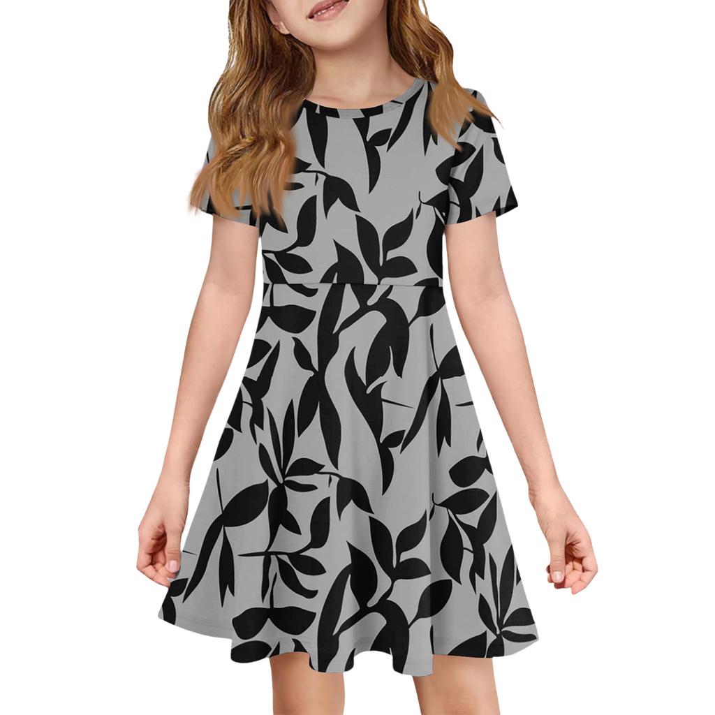 Girl Summer Dress Color & Print Short Sleeve Dress With Pocket Casual Dress Shorts Sleeve Party Dress Easter Day