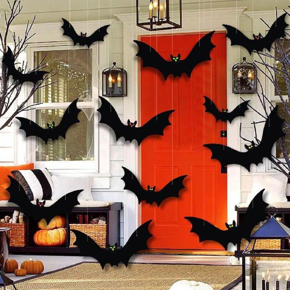Glow In The Dark Eyes Halloween Bat Decorations 12 Pack Outdoor Bat Ornaments Halloween Party