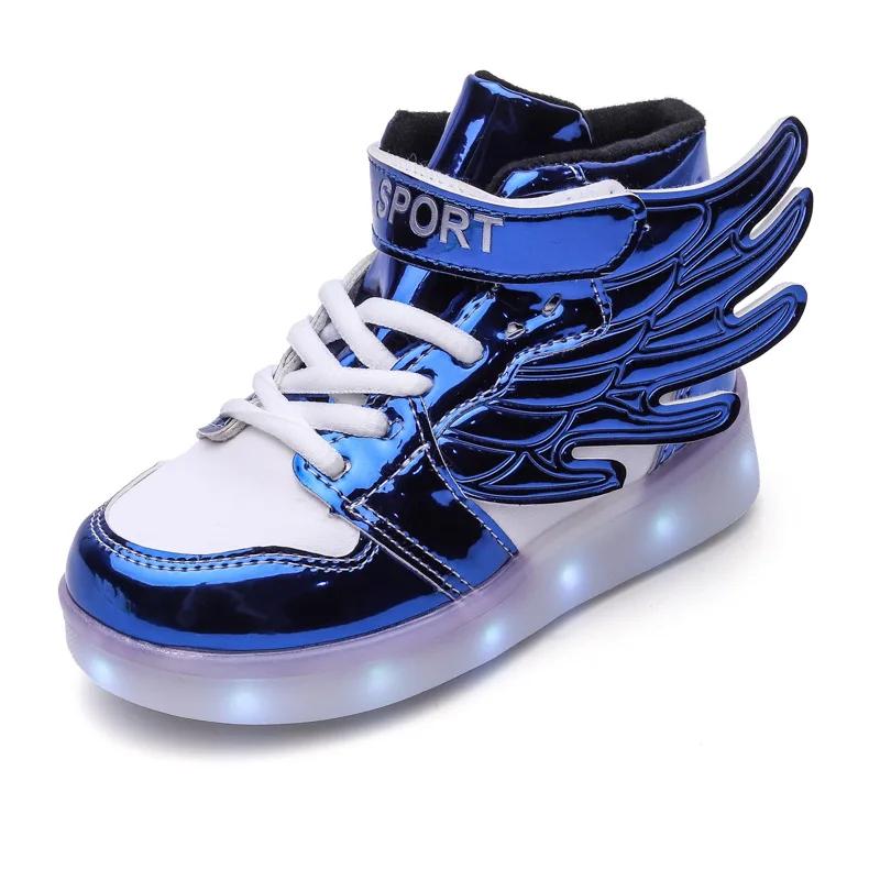 

Luminous Wing Kids Sneakers USB Charge LED Illuminated Shoes Boys Girls Casual Sport Board Shoes for Older Children Lights Shoe 37(Insole 23.5cm) синій