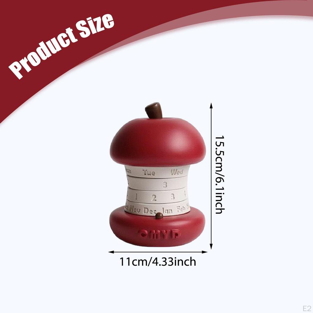 Rotary Desk Calendar Month Week Day Date Display Gift Tabletop Resin Apple Ornament for