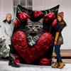 1pc Cat Heart Tulips Outdoor Flannel Blanket , Machine Washable Perfect Gift for Birthday , Holiday Travel Accessory , Durable Material