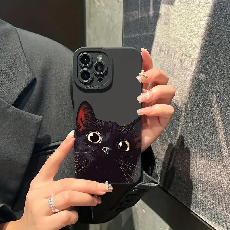 Cute Black Cat Pattern Silicone Phone Case For iPhone 17 Pro Max 16 15 14 13 12 11 Pro 17 Air 16E XS X XR 7 8 15 Plus Soft Cover