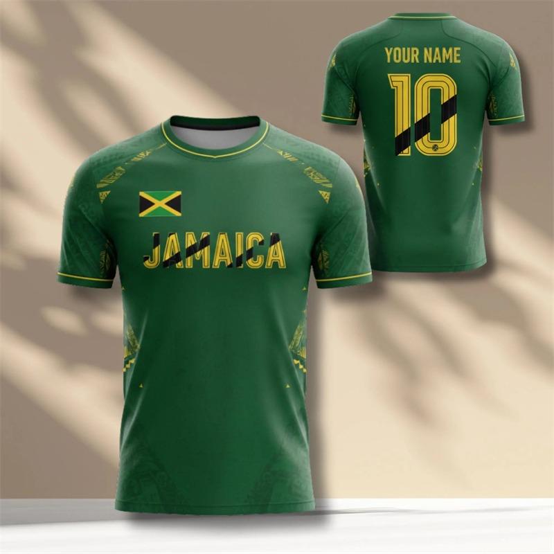 Jamaican Flag Color Football T-shirt For Men's Comfortable Run Sport Short Sleeve T Shirt