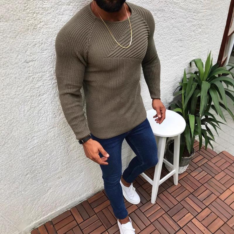 

2026 Autumn/Winter Slim-fit Long-sleeved Round-neck Pullover Knitted Sweater M армия зеленый