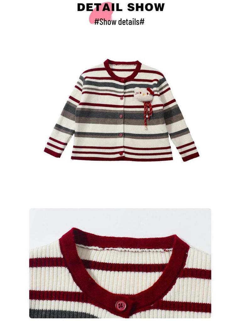 Herbst 2025 Mädchen Strickjacke mit Streifen - Stilvoller Pullover für kleine bis mittlere Kinder