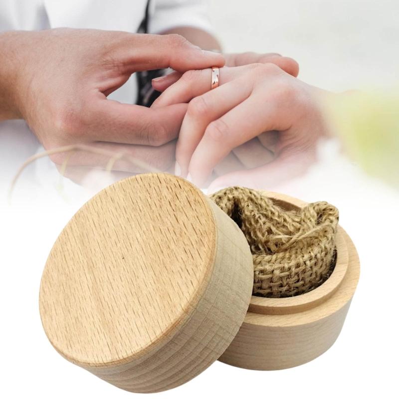 Natural Wood Ring Holder for Weddings and Engagements Jewelry Packaging Case Ring Presentation Box for Women Girls