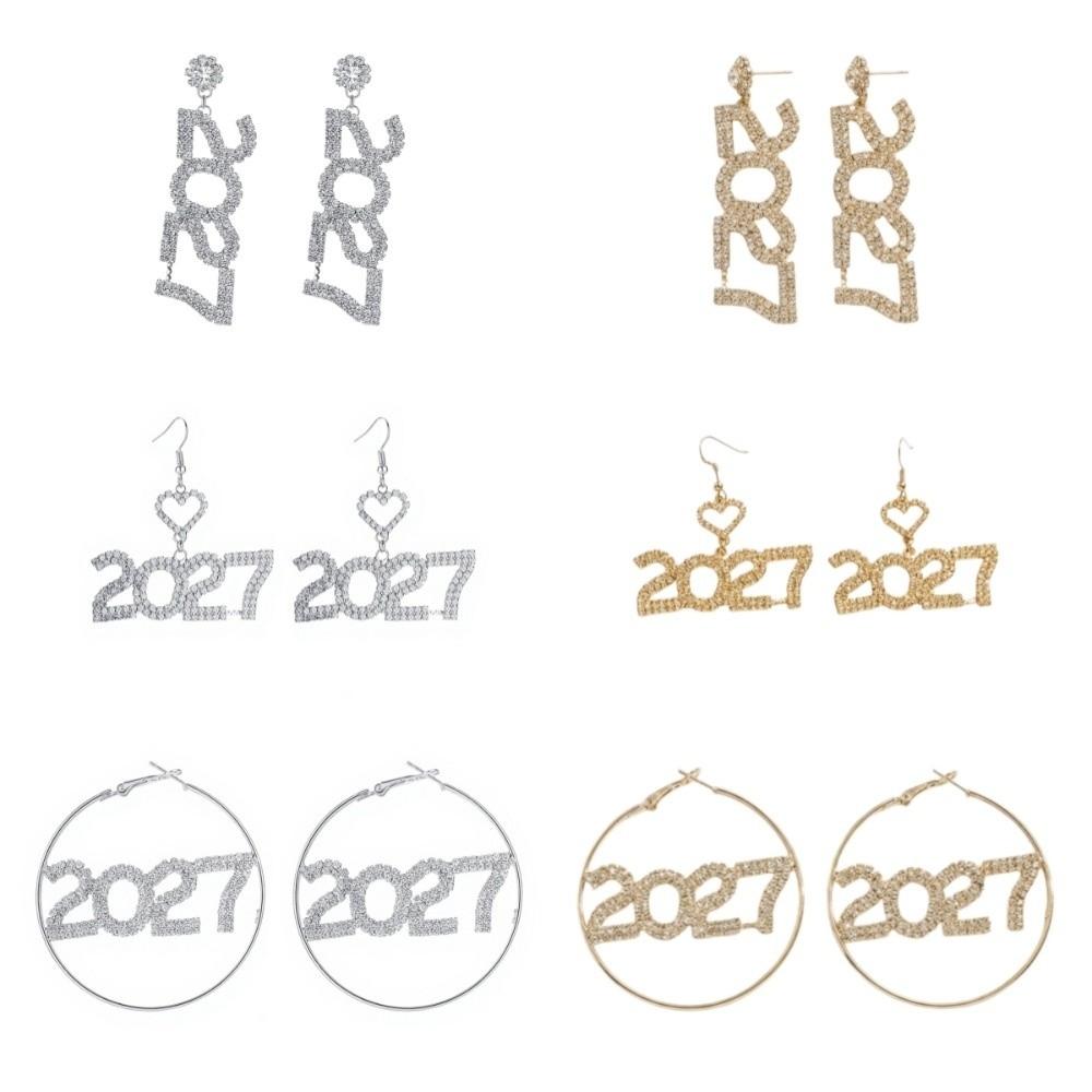 Elegant 2027 Digital Earrings Rhinestone Stud Earrings Jewelry Happy New Year Earrings Party