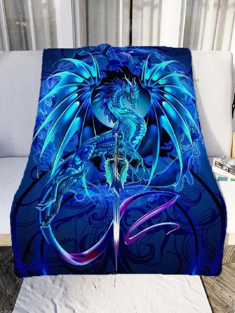 Cartoon Dragon Art Throw Blanket Soft Flannel Couch Cover Cozy Animal Pattern for Sofa Bed Mattress