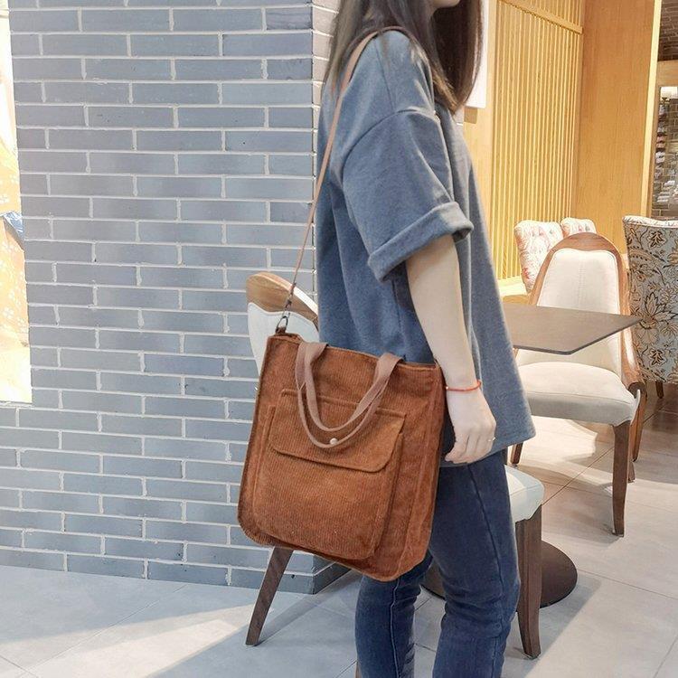 Women's Retro Corduroy Tote - Large Capacity Striped Shoulder or Crossbody Bag