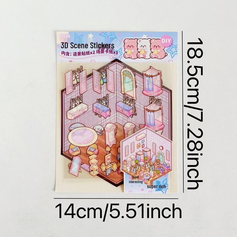 Handmade 3D Layered Children's Scenery Stickers for Bullet Journals