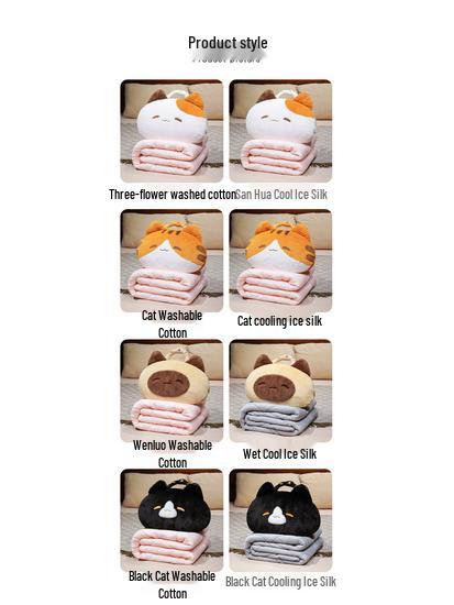 Cartoon Cat 2-in-1 Tote Pillow & Blanket for Car, Office, or Home