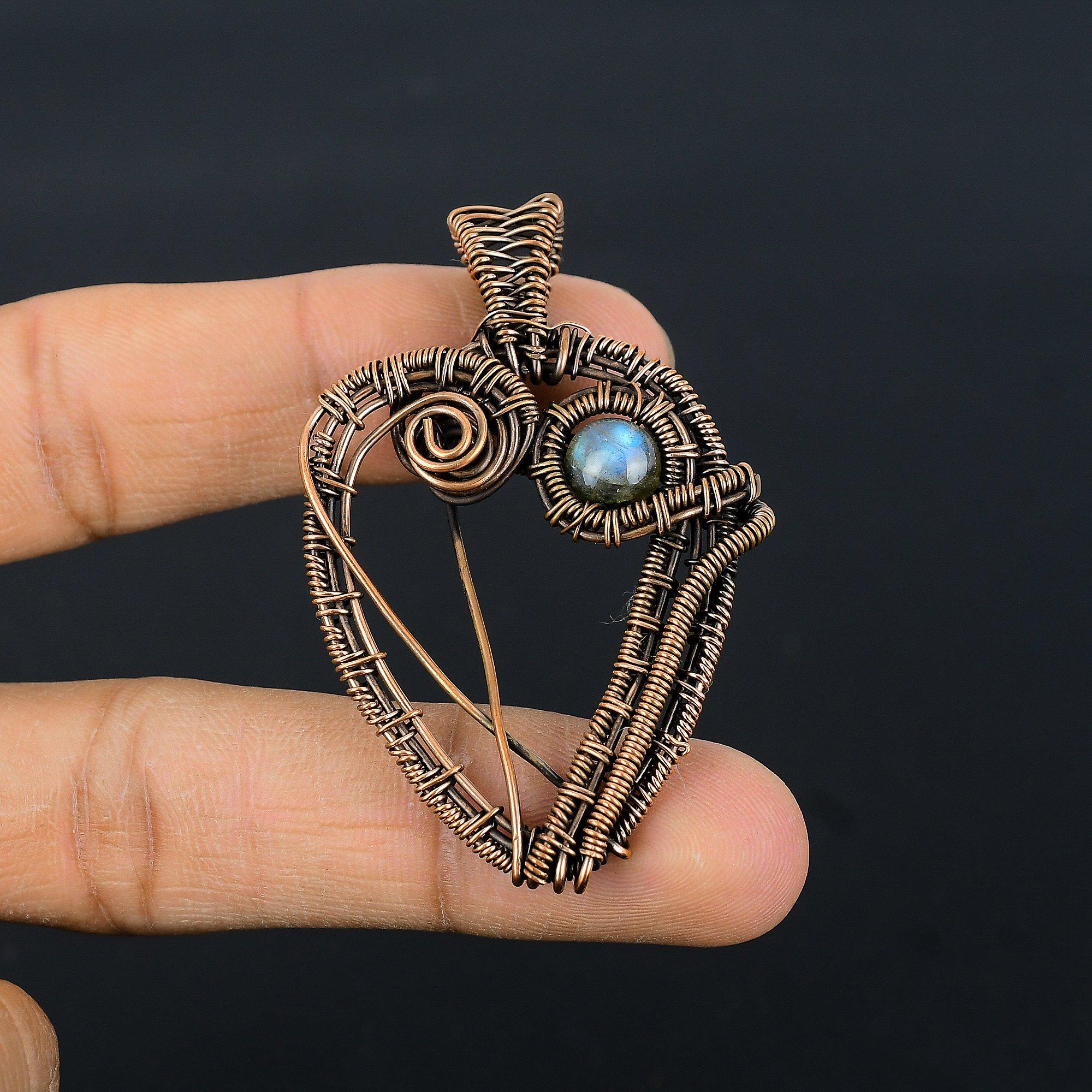 

Подвеска из лабрадорита, Подвеска ручной работы, обернутая медной проволокой 999 пробы, Антикварное украшение, Для подарка, Серебряное украшение 2.55 Inches