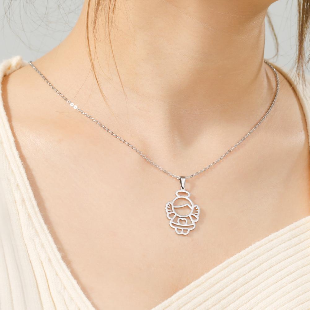 Cazador Angel Pendant Necklace for Women Christian Amulet Neck Chain Angel Baby Stainless Steel Jewelry Birthday Gifts New