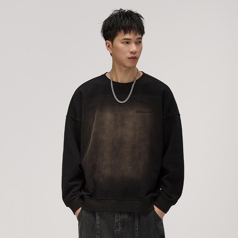 Men's Retro Washed Heavyweight Sweatshirt - 2025 Spring/Autumn Style, Round Neck, Long Sleeve