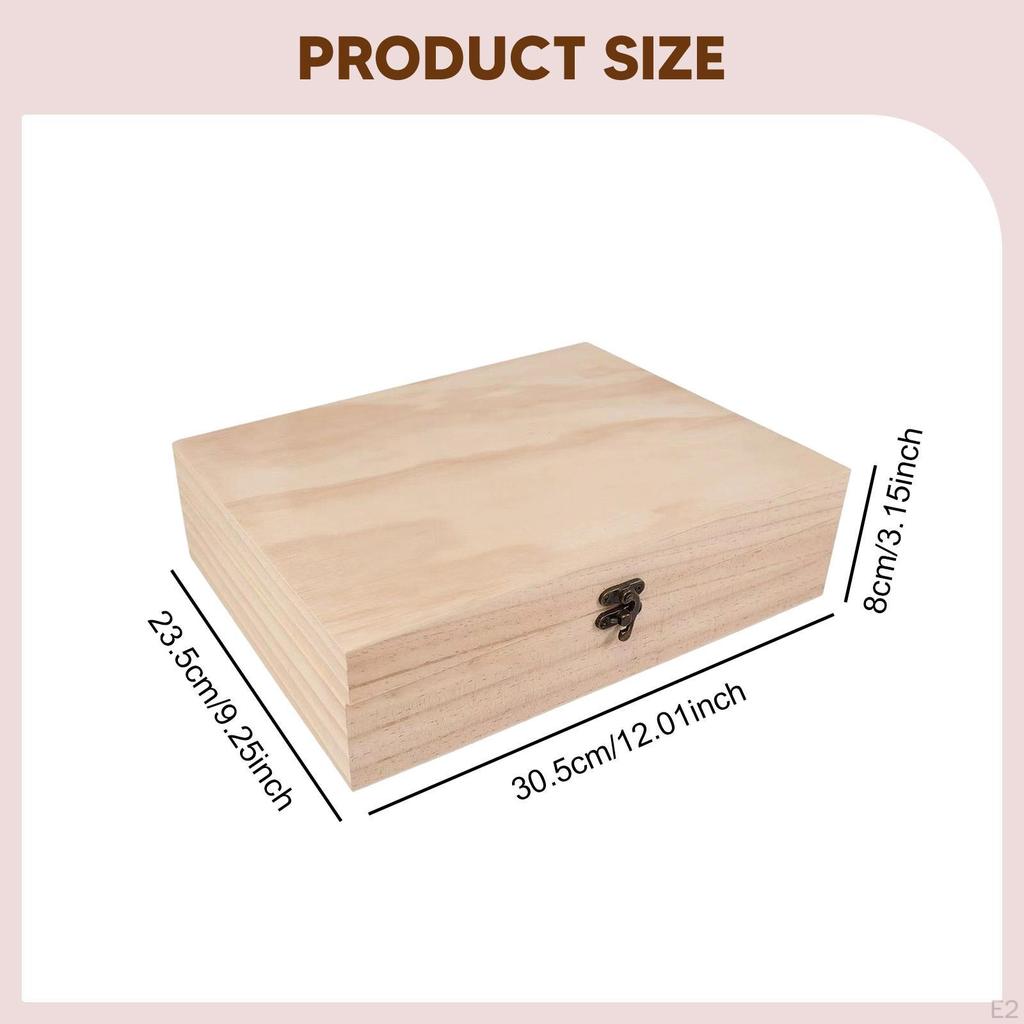 Unfinished Wooden Box Keepsake Multipurpose Jewelry Organizer with Hinged Lid for DIY Party