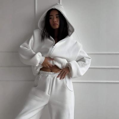 Fashion European and American Ins Style Women's Clothing Casual Long-sleeved Hooded Sports Cardigan Trousers Two-piece Set Spring and Autumn Solid 