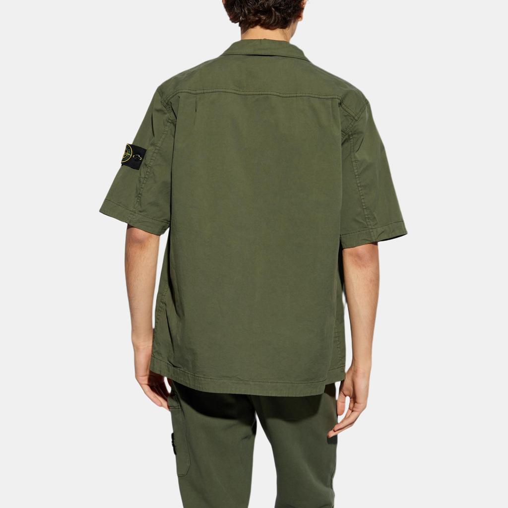 Stone Island FW24 Pima Cotton Minimalist Casual Button Badge Twill Short Sleeve Shirt Men shirts Moss-Green 811512410-V0059