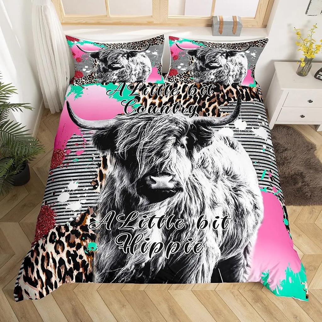 Highland Cow Pattern Three-Piece Set Suitable For Children And Adult Bedding